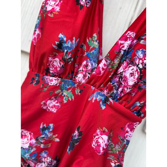 NWOT ModCloth The Lauren Red Floral Plunge Halter One-Piece Swimsuit Size XL - Picture 7 of 11